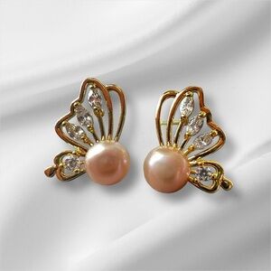 18K GP Fresh water pearls  Butterfly Earrings